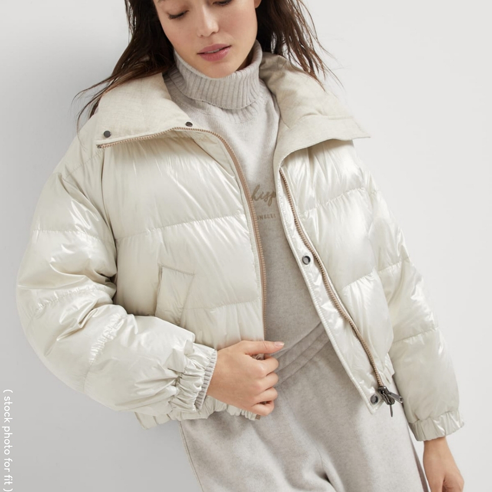 Brunello Cucinelli Sparkling Canvas Down Jacket with Monili